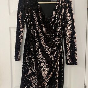 Julia Jordan Black and Pink Sequin Long Sleeve Dress